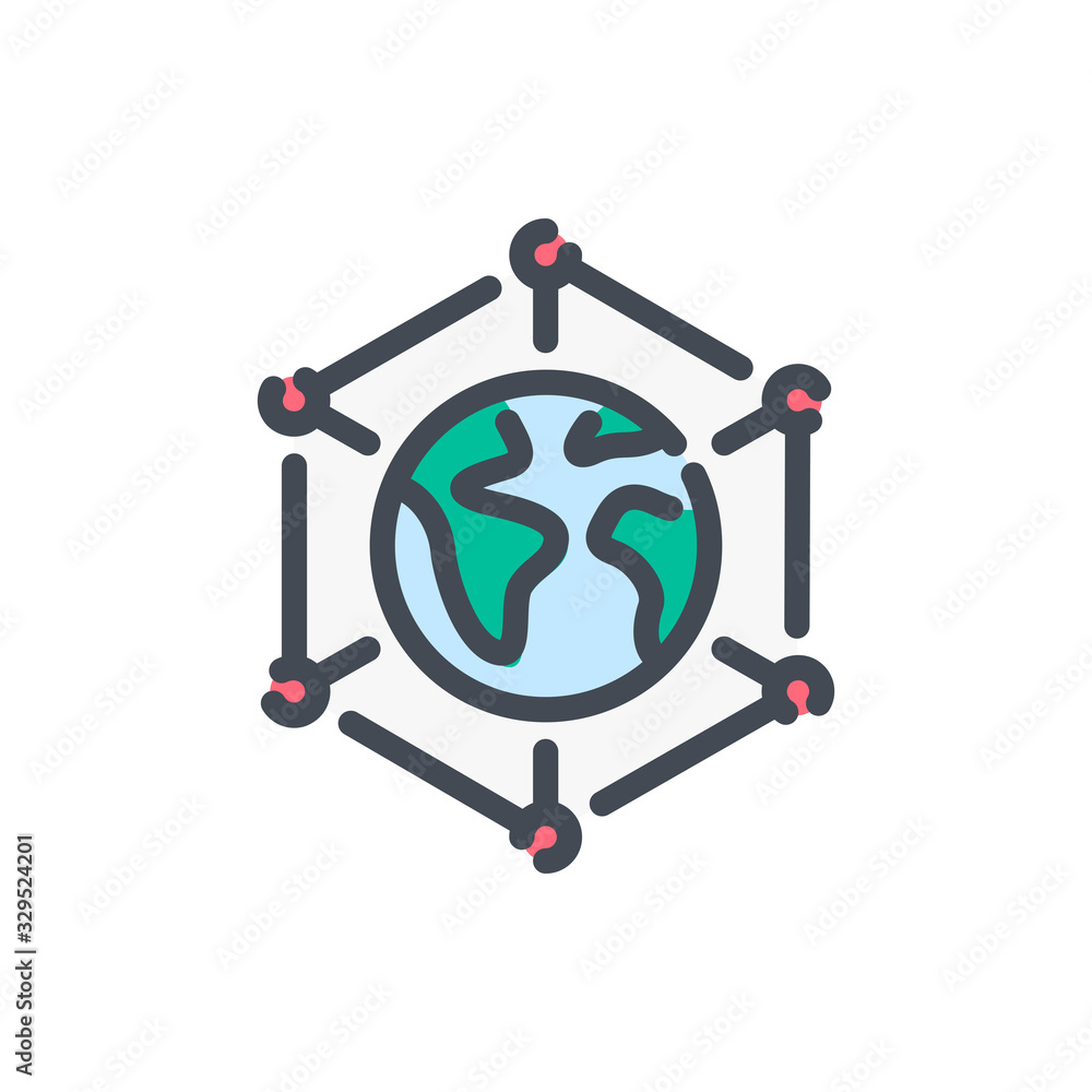 Aufkleber global network connection color line icon. globe with satellite connection vector outline colorful s