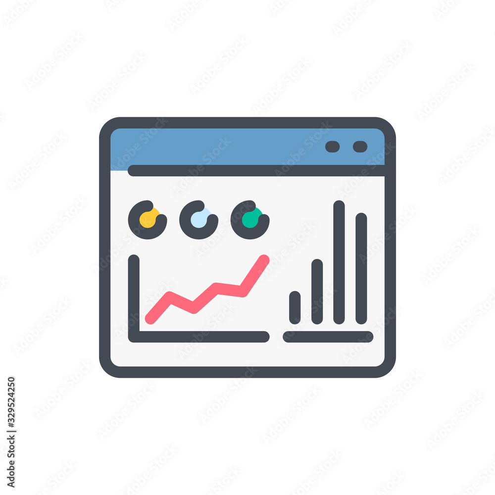 Poster website analytics color line icon. web development and online statistics vector outline colorful sig