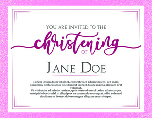 Christening Invitation. Template in Vector about Baptism ceremony. Pink flyer. 