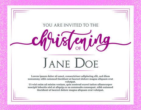 Christening Invitation. Template In Vector About Baptism Ceremony. Pink Flyer. 