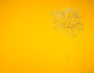 Zero gravity food concept. Flying uncooked pasta on yellow background with copy space.