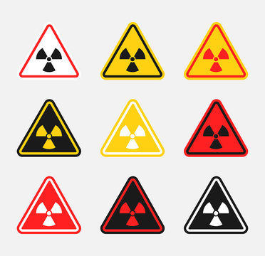 radiation danger sign set, radioactive hazard icons