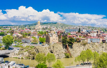Fototapeta na wymiar Panorama view of Tbilisi, capital of Georgia country. View from Narikala Fortress