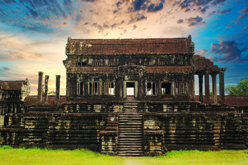 World Heritage Site Ancient Temple Stone murals and sculptures in Angkor wat, cambodia