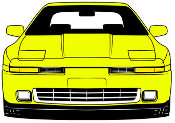 Illustration of front part old japanese yellow car on white background
