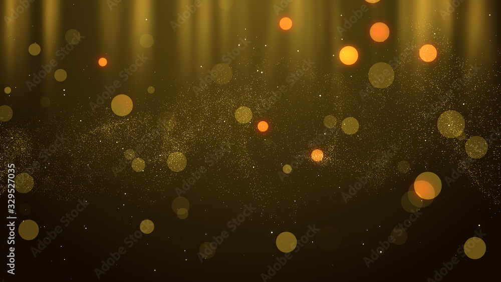 Poster gold abstract particle flow award presentation with glitter effect on dark simple elegant fluid back
