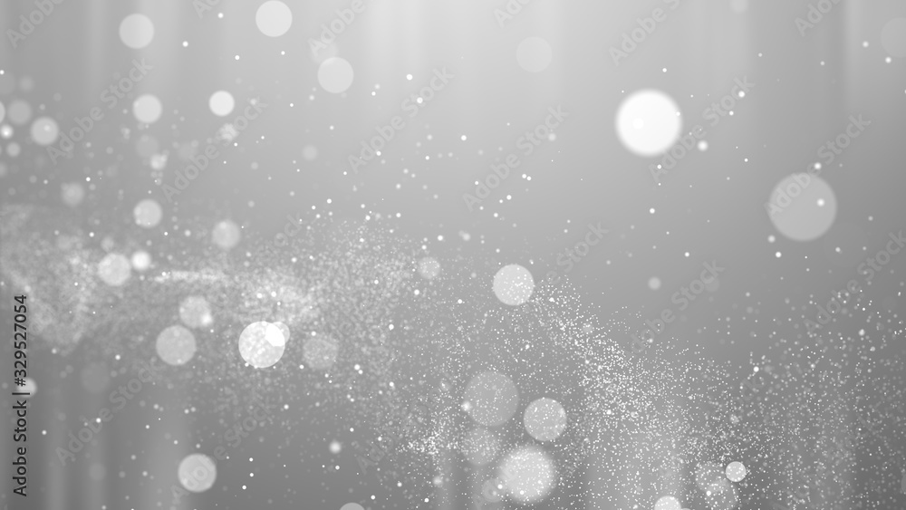Wall mural silver white abstract particle flow award presentation with glitter effect on dark simple elegant fl