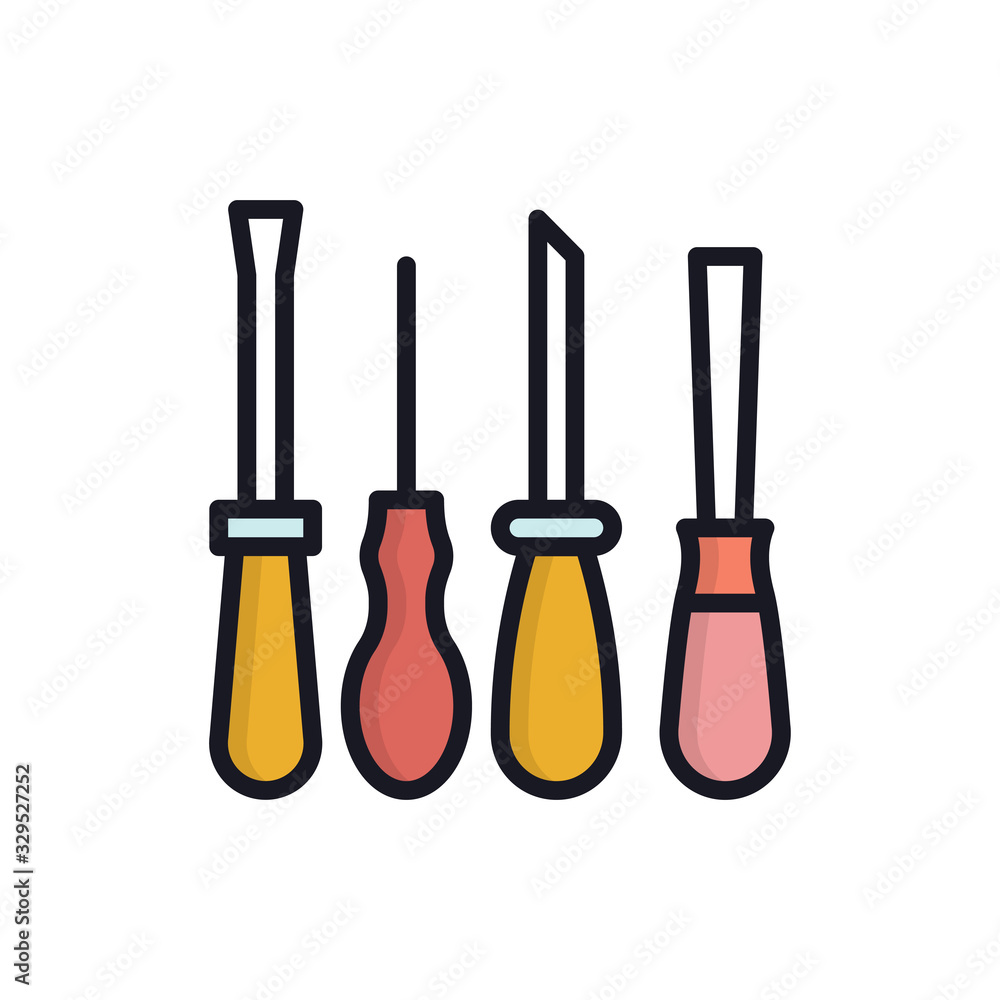 Poster chisel tools vector icon filled outline style illustrations