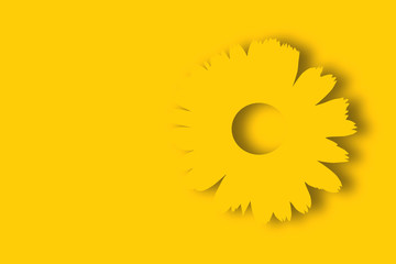 Yellow Flower cutout Illustration with drop shadow on the right and empty space on the left.