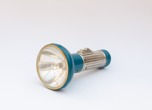 Vintage midcentury modern design flashlight - torch blue and silver color