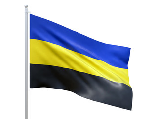 Gelderland (province of the Netherlands) flag waving on white background, close up, isolated. 3D render