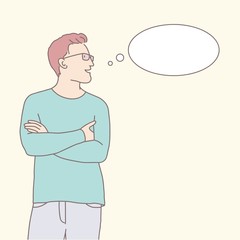 Man character with speech bubble. Hand drawn vector illustration.