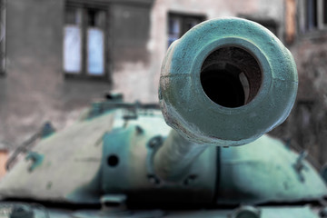Fototapeta na wymiar Tank barrel closeup in honor of.International Day of Resistance.