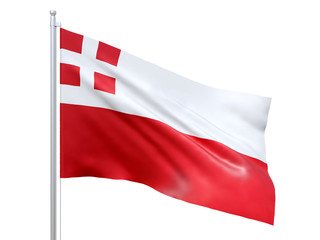 Utrecht (province of the Netherlands) flag waving on white background, close up, isolated. 3D render