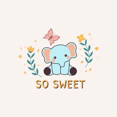 Cute Elephant And Butterfly Floral