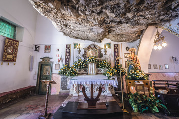 Altar of Madonna della Rocca old church in Taormina city on Sicily Island, Italy