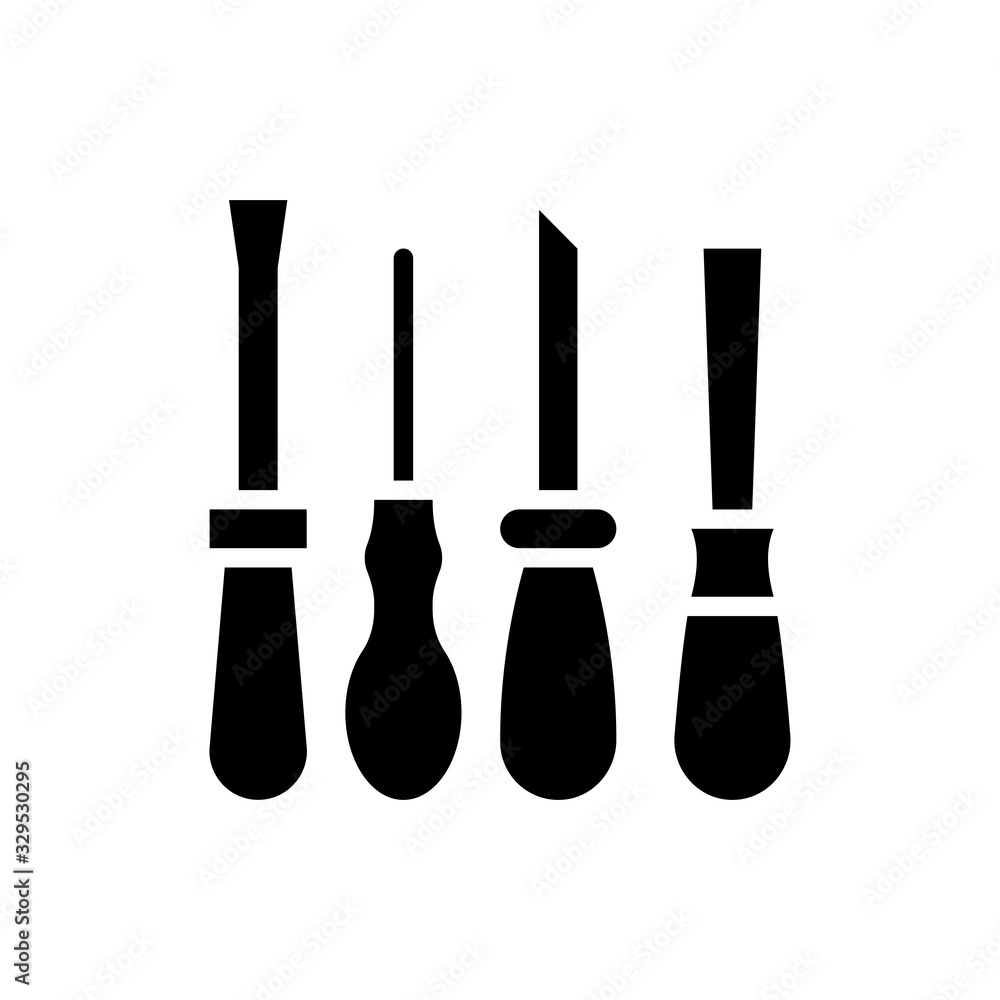 Poster chisel tools vector icon glyph style illustrations