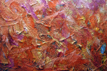 bright red background. layers of cracked paint. 
