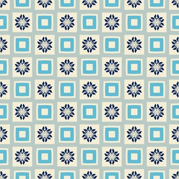 Retro geometric pattern in blue colors. Fashionable stylish background. Repeating modern tiling
