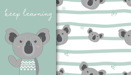 illustration of cute koala in the pastel backdrop and baby pattern in the stripes style © Maryam Hamila