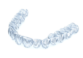 Invisalign braces or invisible retainer on white. Medically accurate dental 3D illustration - obrazy, fototapety, plakaty