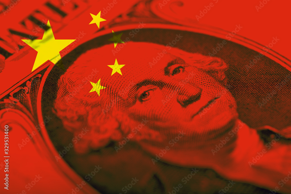 Poster Chinese flag with texture. template for design