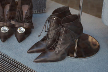 City center of Saint Moritz: windows of famous luxury shops and entrance of world known hotels, in a sunny day in summer