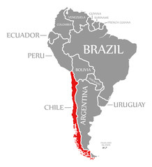 Chile red highlighted in continent map of South America © Ingo Menhard