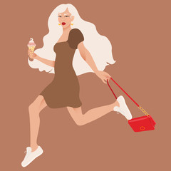 Blond girl run in beautiful style. Marathon runner. Beautiful hair girl. Healthy long hair. Leisure activity. Blonde woman. Female athlete.