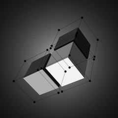 3d cubes with black dots and lines. Vector illustration.