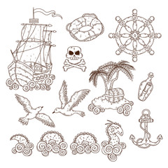 Hand drawn elements for a vintage map Vector