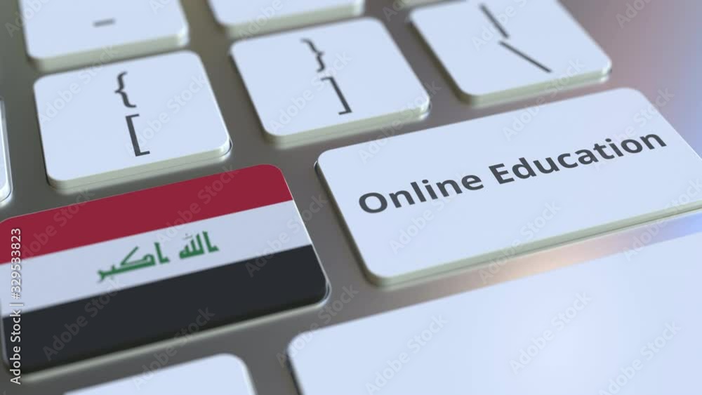 Aufkleber online education text and flag of iraq on the buttons on the computer keyboard. modern professional 