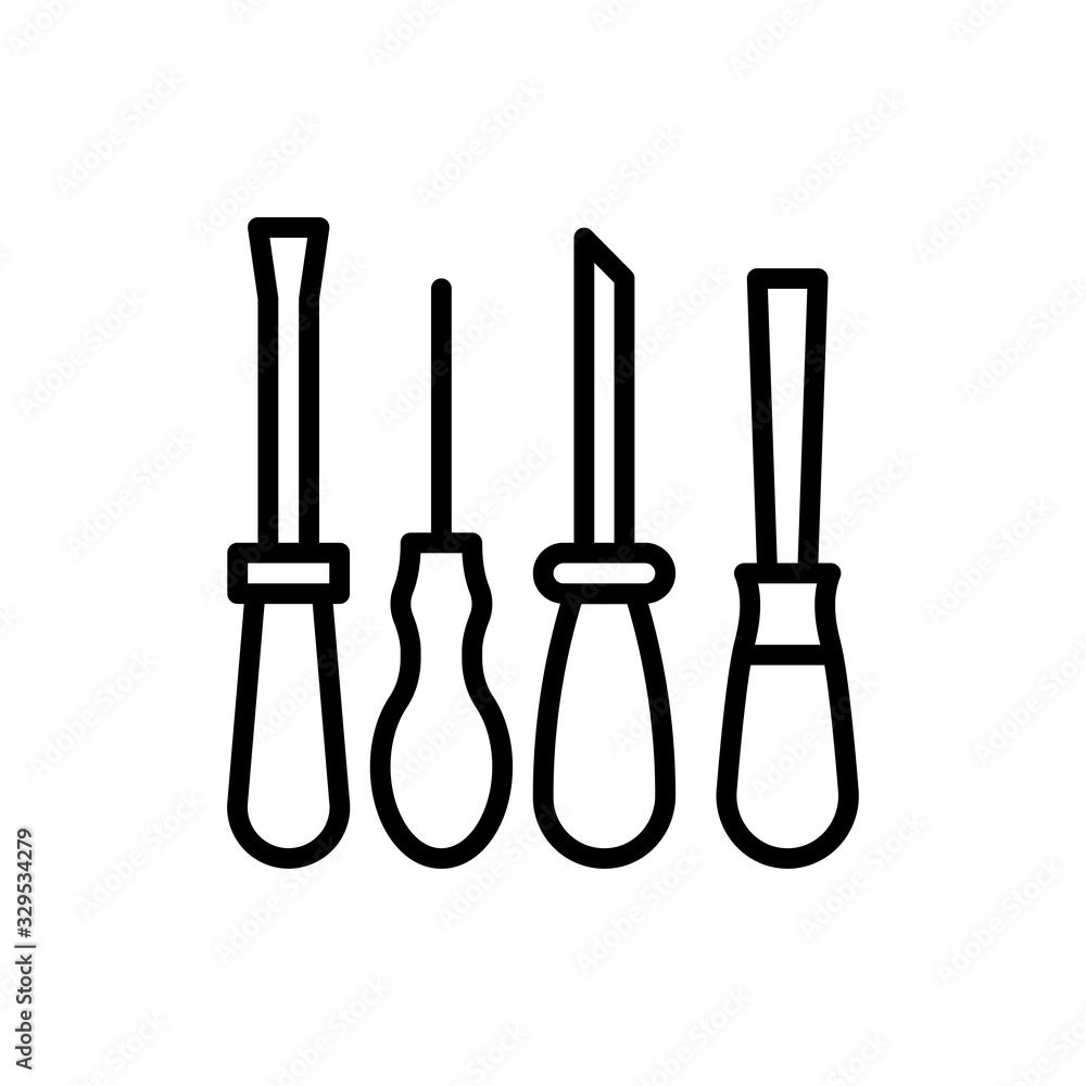 Poster chisel tools vector icon line style illustrations
