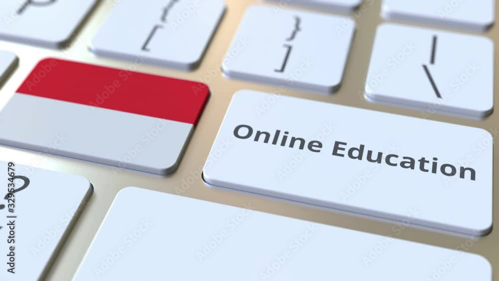 Aufkleber online education text and flag of indonesia on the buttons on the computer keyboard. modern professi