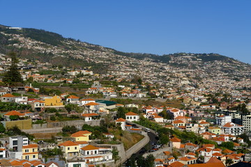 Fototapeta na wymiar Funchal hillsides and houses, Funchal,Madeira, Portugal