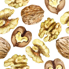 Watercolor pattern with walnuts