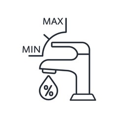 Drop - percentage, water tap. Adjustment of price, volume sales. Vector linear icon isolated on white background.