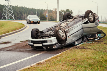 car crash accident on street. damaged automobiles