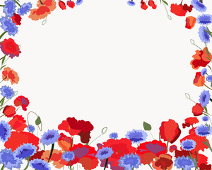 postcard with flowers of poppies and cornflowers