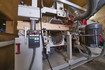 Woodworking machine. Close-up photo. Woodworking industry.