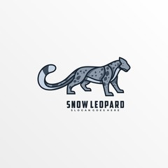 Vector Logo Illustration Snow Leopard Line Art Style.