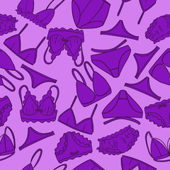 Seamless pattern of female underwear. Vector graphics.