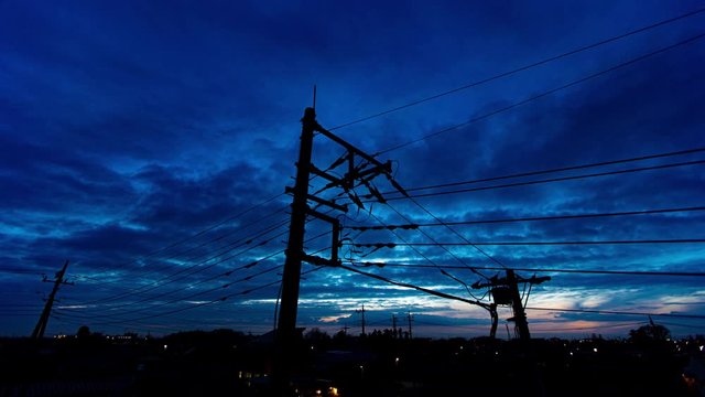 4K 住宅街の夕焼け 幻想的な空　電柱のシルエット　微速度撮影　タイムラプス