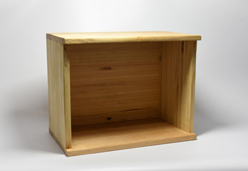 Handmade wooden box on gray background