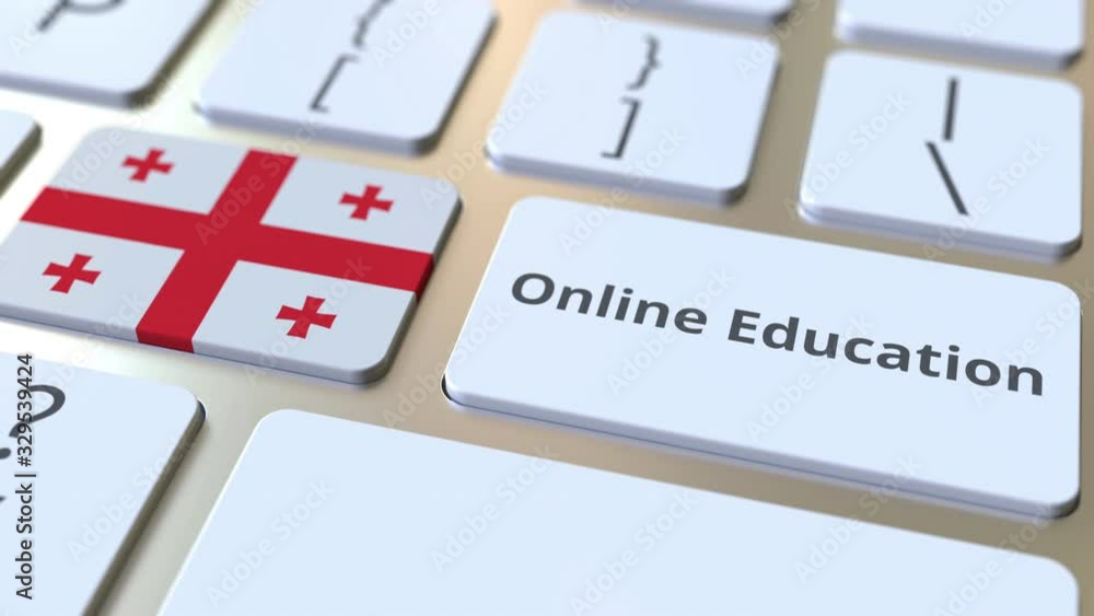 Aufkleber online education text and flag of georgia on the buttons on the computer keyboard. modern profession