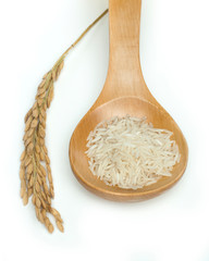 Basmati rice in wooden spoon