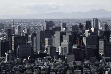 Views of buildings lined up in Otemachi, Tokyo, the center of business in Japan