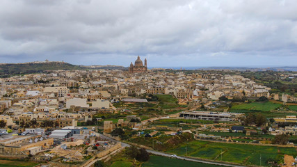 Gozo s largest church called Xewkija Rotunda - aerial photography