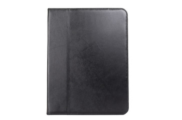 hand made leather folder for documents on a white background