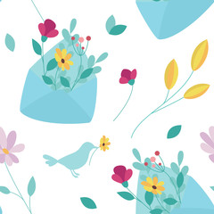 Seamless spring background. Envelope with flowers.